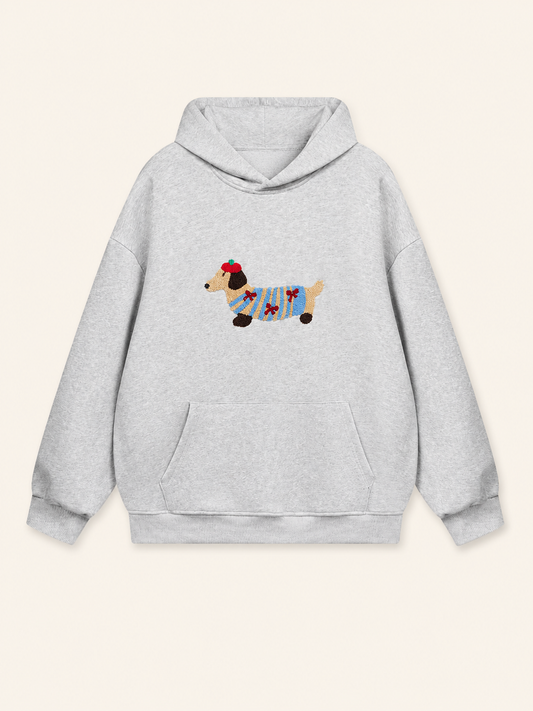 MEZOCLO™ Lazy Dog Hoodie in Gray — oversized pullover streetwear front view 1086