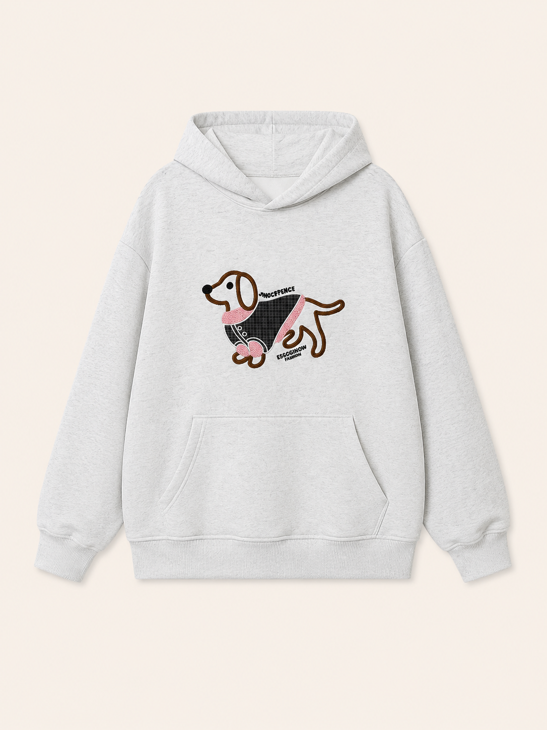 MEZOCLO™ Lazy Dog Hoodie in Apricot — oversized pullover, front view