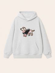 MEZOCLO™ Lazy Dog Hoodie in Apricot — oversized pullover, front view