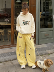 MEZOCLO™ Lazy Dog Hoodie in Light Gray — embroidered chest detail