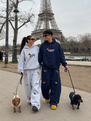 MEZOCLO™ Lazy Dog Hoodie in White — kangaroo pocket and ribbed cuff detail