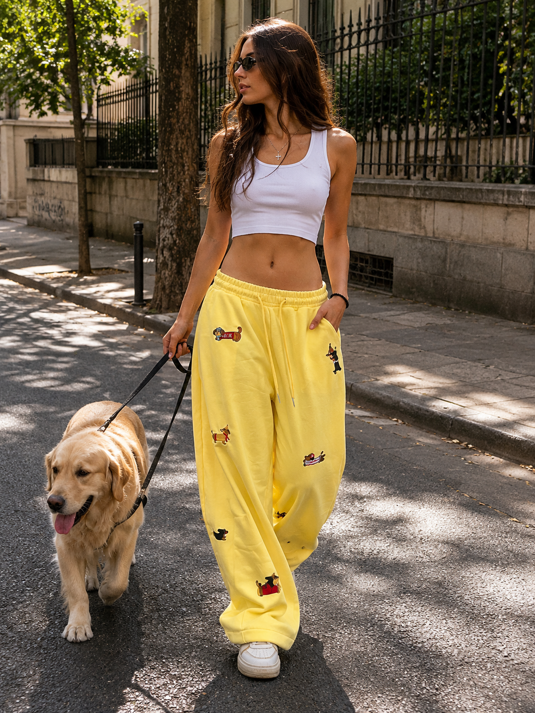 MEZOCLO™ Lazy Dog Sweatpants — elastic waist and deep pocket detail
