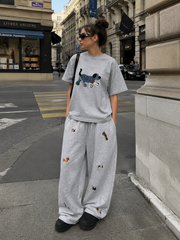 MEZOCLO™ 3D Lazy Dog T-Shirt — graphic tee styled with wide leg sweatpants