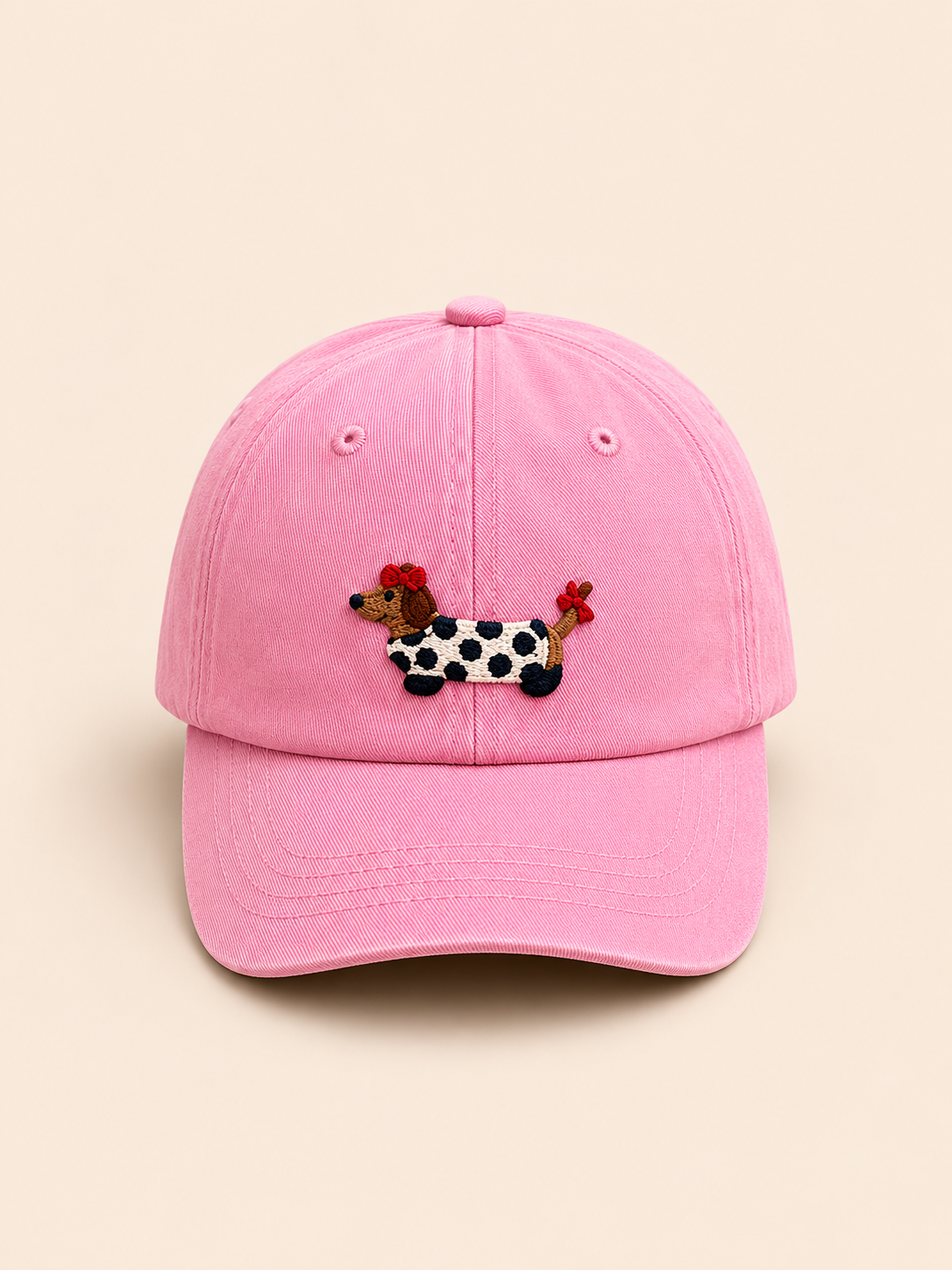 MEZOCLO™ Lazy Dog Baseball Hat in Pink — structured cap, front view